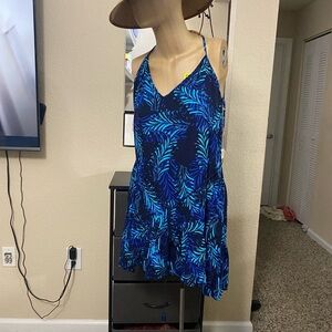 Tart Blue Palm-Print Mini Dress